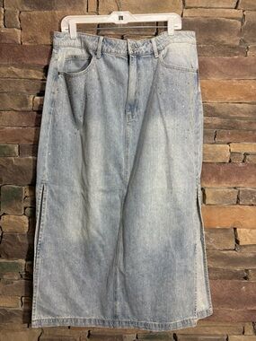 Rebecca Minkoff Embellished Denim Maxi Skirt Womens Size 16 Light Wash